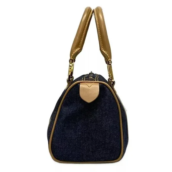 Authentic ChristianDior  Dark Navy Light Brown Denim Leather Handbag 611-100724 - Picture 4 of 14